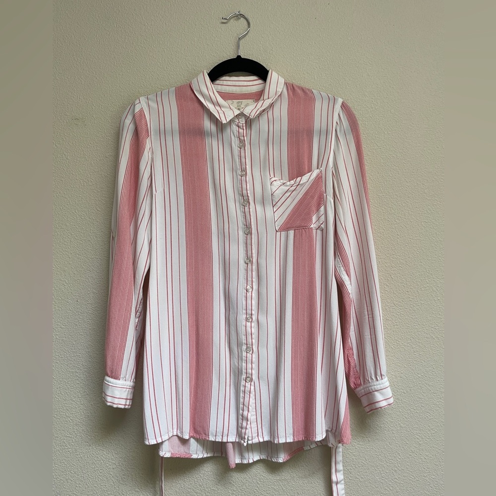Red Striped Button Down Shirt with Tie